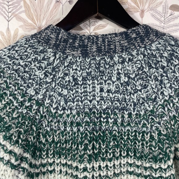 Frye Women's Striped Knit Cardigan Sweater Green‎ White Navy Acrylic Size S - Picture 10 of 11